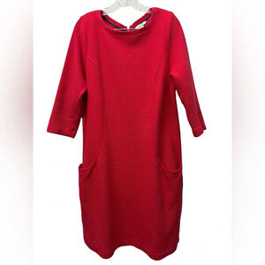 Boden Ottoman Ribbed Shift Dress Womens 8 L Long Red 3/4 Sleeve Back Zip Pockets